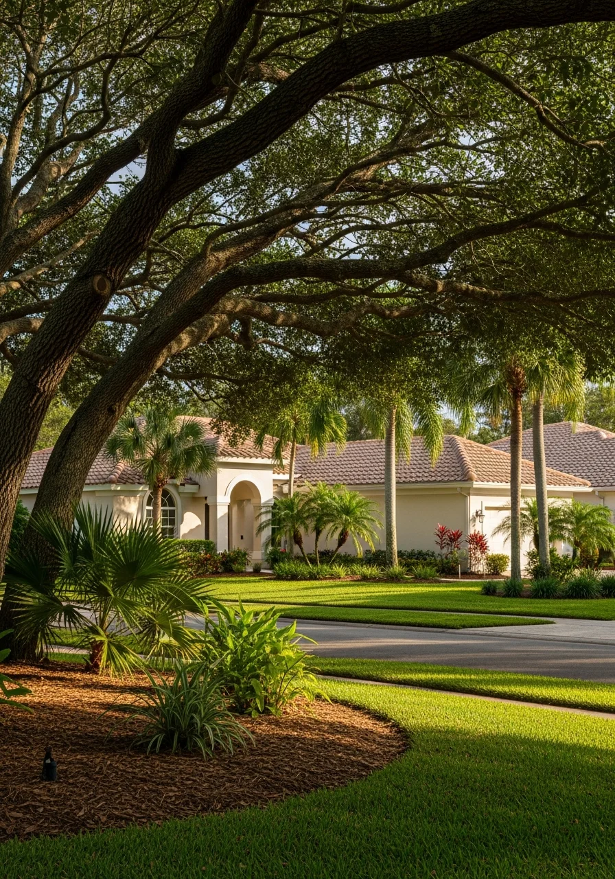 Fort Myers suburban home with mature landscaping and typical Southwest Florida architectural style.